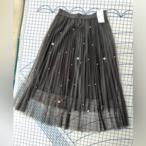 SADIE & LOVE Black Triple Layer Sheer Skirt RETRO MADONNA PEARL DETAIL NWT Sz L